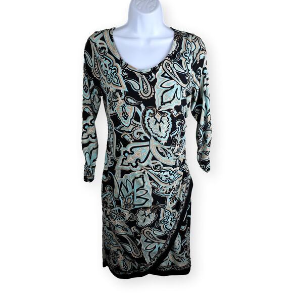 INC International Concepts Side Ruched Paisley Print Jersey Knit Dress Petite L - Picture 1 of 9